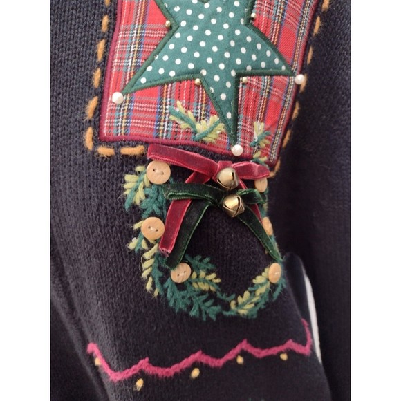 KIKIT Black Christmas Cardigan Sweater Large Embellished ZIP - Picture 7 of 9